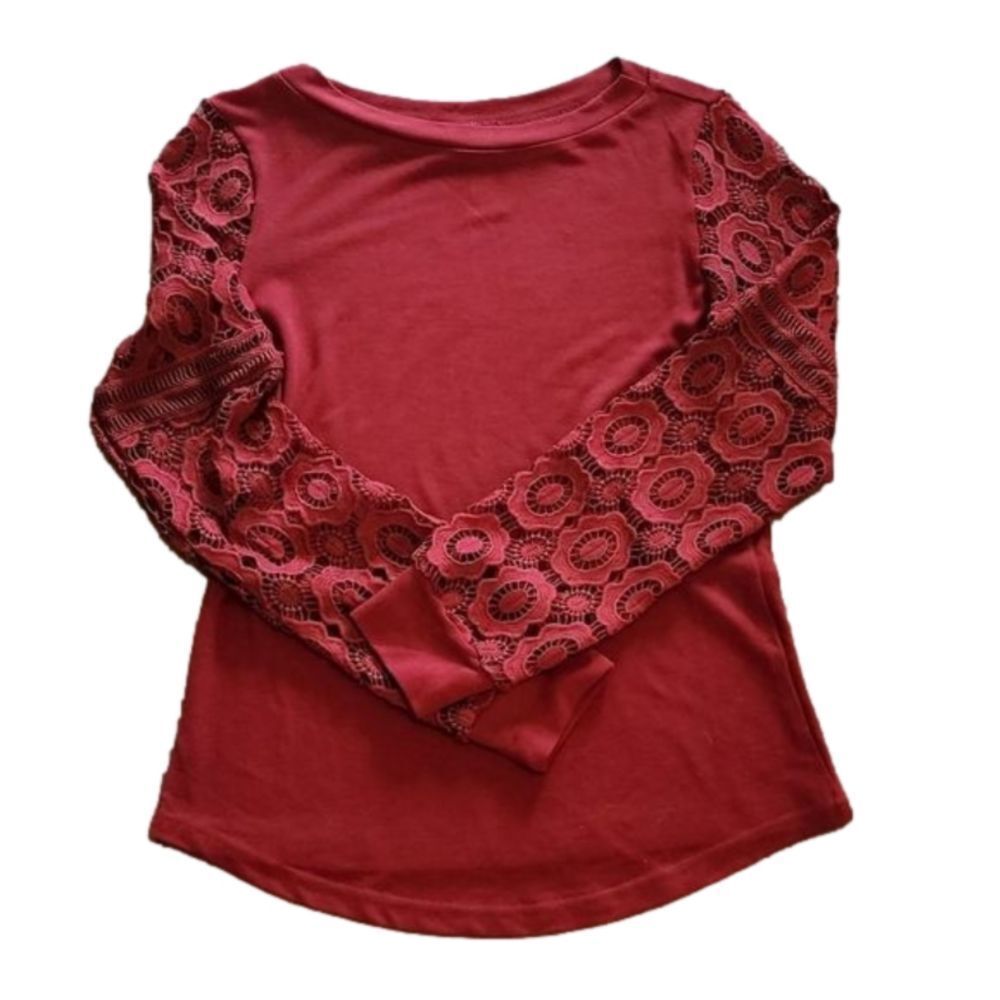 Tickled TEAL Wine Lace Long Sleeve Top